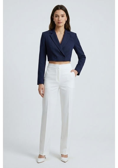 Saade Koyu Lacivert Kadın Regular Fit Kruvaze Kapama Dokuma Crop Blazer Ceket -şık & Spor Saade Koyu Lacivert Kadın Regular Fit Kruvaze Kapama Dokuma Crop Blazer Ceket -şık & Spor