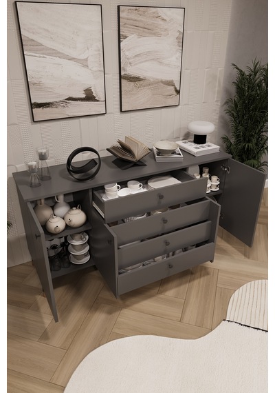 Asra Trend Lüks Konsol Tv Ünitesi %100 Mdf Salon Ve Yemek Odası Ünitesi Knsl04 Koyu Gri