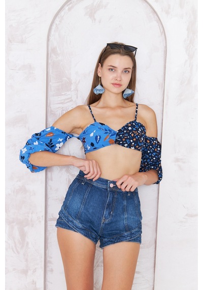 Kutaf Kadın Mavi Vintage Jean Şort 001