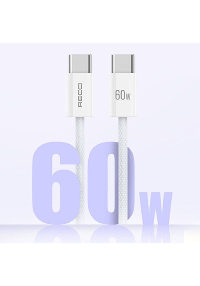 Type-c To Type-c Pd Şarj Kablo Recci Rs15cc Nature Serisi 60w Hızlı Şarj Özellikli 2m Beyaz