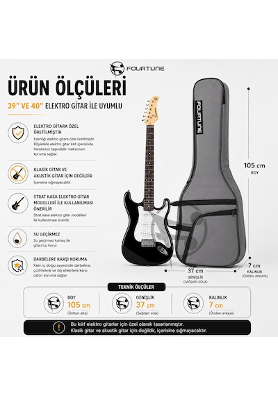 Fourtune Atlas Gri Elektro Gitar Çantası Gigbag Kalın Soft Case