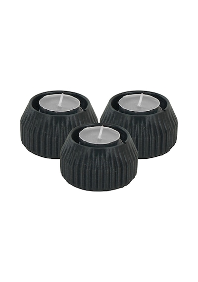 Mumluk Şamdan 3 Adet Tealight Uyumlu Çizgili Model - Siyah