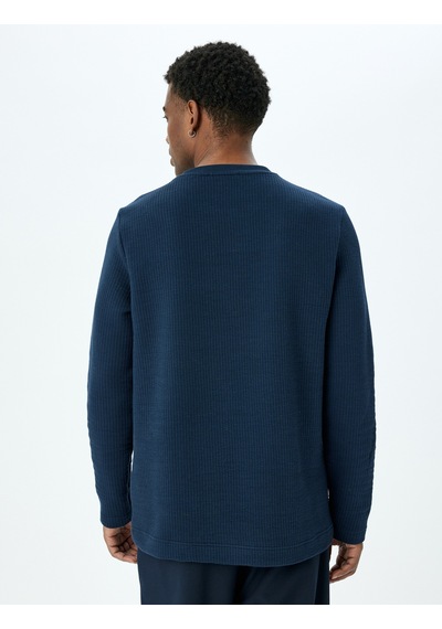 Koton Uzun Kollu Pamuk Karışımlı Dokulu Bisiklet Yaka Sweatshirt Lacivert 5wam70257mk Lacivert