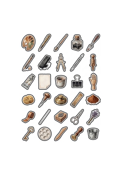 30 Adet Vintage Sanat Atölyesi Sticker Seti - Ajanda Scrapbook Telefon Çok Renkli