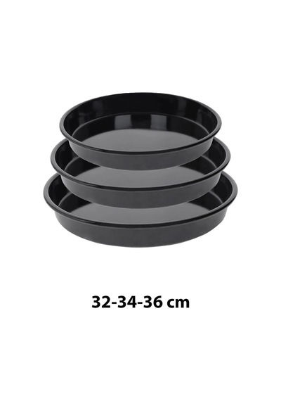 Tr 32-34-36 Cm 3'lü Siyah Parlak Emaye Yuvarlak Fırın Tepsi Seti Siyah 32 X 32 Genel