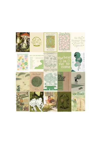 20 Parça A5 Greencore Art Wall Collage Poster Seti Hediyelik Estetik Doğa Resimli Duvar Afişi