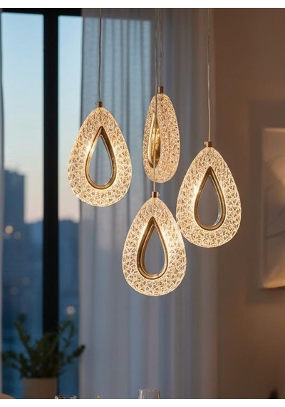 3 Renk 4 Lü Kristal Damla Sarkıt Model Lüx Avize Altın - Gold