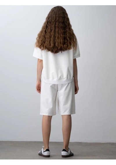 Zekids Kız Çocuk Pamuklu Tasarım Oversize T-shirt Şortlu Takım-15782 Ekru