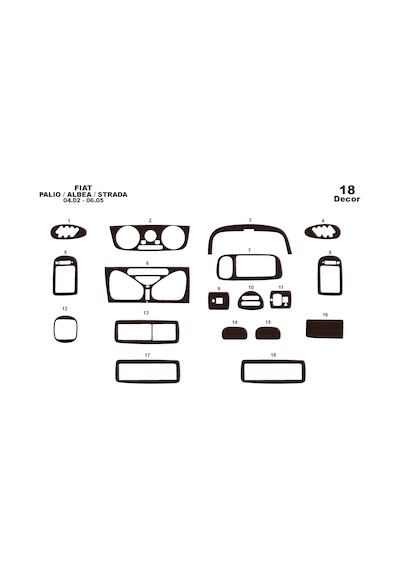 Fiat Palio Albea Strada Torpido Kaplama 2002-2005 18 Parça Koyu Meşe