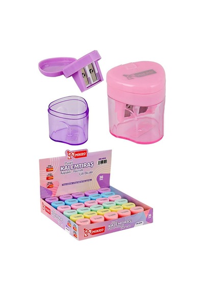 Kalemtıraş Çift Bıçaklı Hazneli 6 Renk 1 Paket Mk-4014 Pastel Renkler İki Bıçaklı Jumbo Kalemtraş Kalem Açaçagı Plastik