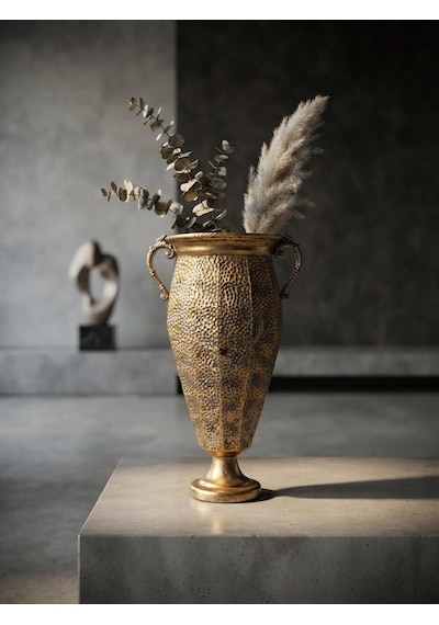 Metal Dekoratif Antik Gold Vazo 63 X 27 Cm Antika Altın