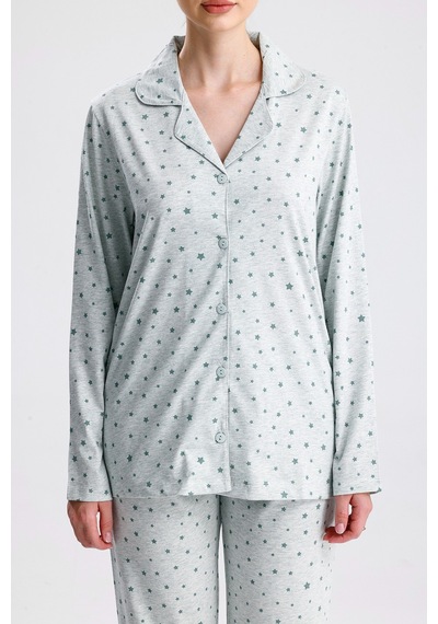 Yeni İnci Yıldız Desen Pamuk Kadın Pijama Takım Yeşil