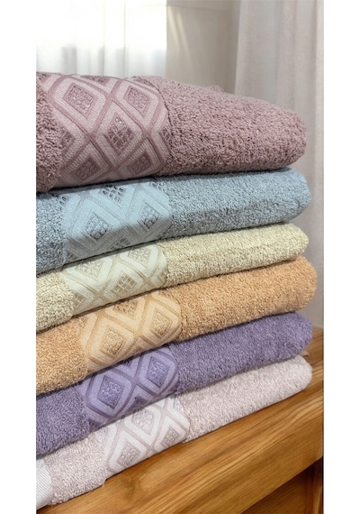 Eponj %100 Pamuk 70x140 Jakarlı Banyo Havlusu 450 Gr Kendinden Desenli Mor