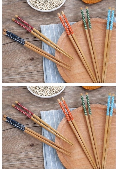 5 li Set Bambu Çin Çubuğu Chopstick Yıkanabilir ve Kullanılabilir Çok Renkli