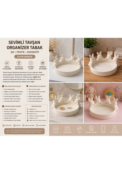 Sevimli Tavşan Figürlü Dekoratif Organizer Tabak 20 Cm 3d Baskı Çok Amaçlı Düzenleyici Pla Sağlıklı Malzeme Beyaz Sevimli Tavşan Figürlü Dekoratif Organizer Tabak 20 Cm 3d Baskı Çok Amaçlı Düzenleyici Pla Sağlıklı Malzeme Beyaz