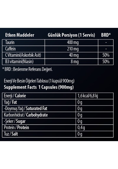 Gainup Caffeine Plus Formula Taurine - C Vit - Niasin 70 Servis