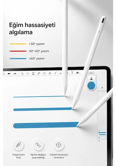 Exenar - Beyaz - İpad Uyumlu Tablet Kalemi Manyetik Stylus Pen Eğim Sensörlü Avuç İçi Engelleme Usb-c Şarjlı 1 Yedek Uç