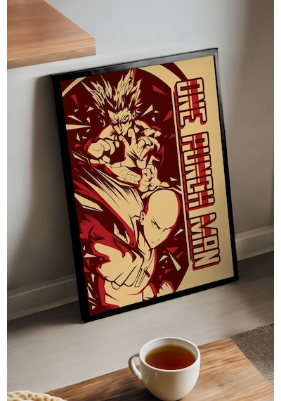 One Punch Man Siyah Ahşap Çerçeveli Poster, Anime Duvar Tablosu
