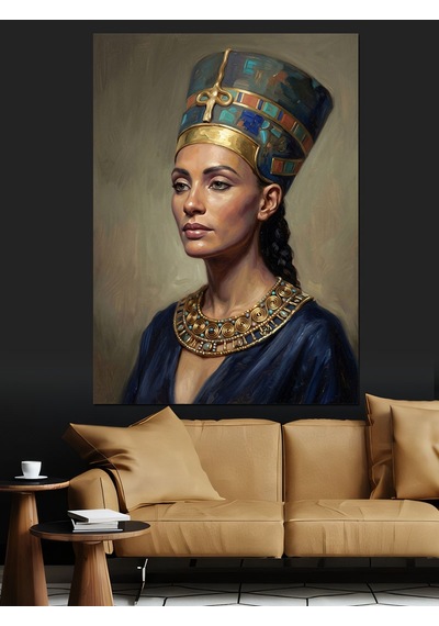 Mısır Kraliçesi Nefertiti Asil Portre Dekoratif Kanvas - Mdf Ahşap Tablo