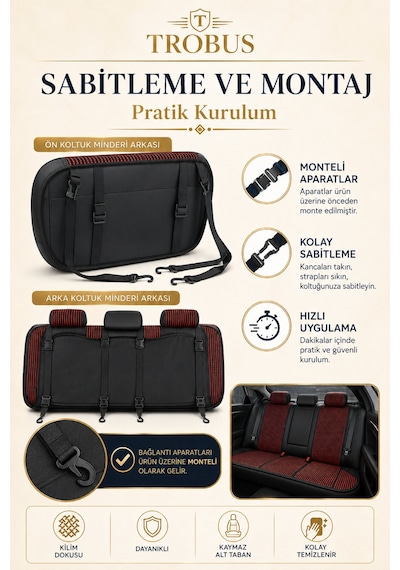 Honda Civic 1999-2006 Üniversal Premium Örme 5 Parça Minder Terletmez Kaymaz Taban Siyah Kırmızı