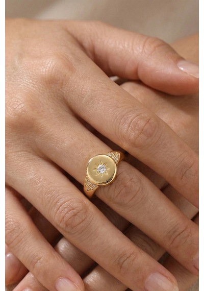 Gold Zirkon Taşlı Kuzey Yıldız Yüzük Ayarlanabilir Çok Renkli
