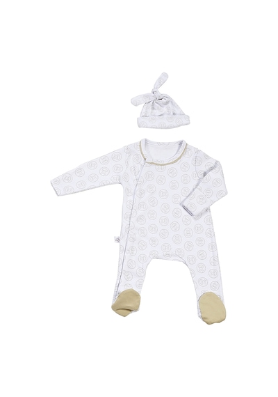 Tinylamb Lamb Organik Yenidoğan Tulum Ve Bere 0-3 Aylık Bebek Mini Yenidoğan Seti %100 Pamuk Beyaz