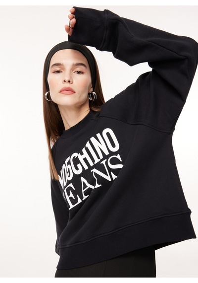 Moschino Jeans Bisiklet Yaka Düz Siyah Kadın Sweatshırt J1714
