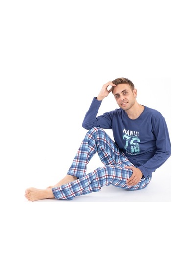Tampap Erkek Baskılı Pijama Takımı Uzun Kollu 2170 İndigo (514478991) İndigo