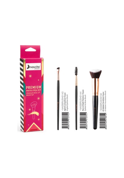 Nascita Premium Makyaj Fırça Seti 3 Lü Kaş Kirpik Eyeliner Ve 3d Kabuki Fondöten Fırça Seti