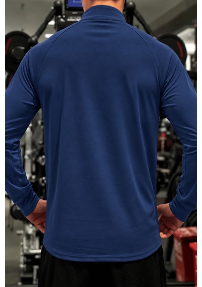 Genius Store Erkek Yarım Fermuarlı Compression Uzun Kol Spor Tişört Ve Fitness Tişörtü Dalgıç-uzun Lacivert