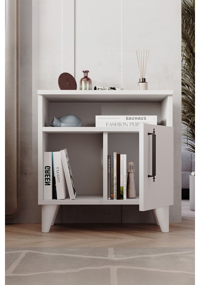 Enda Home Kommen Kapaklı 2 Bölmeli Komodin Yan Sehpa Beyaz