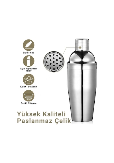 Polham 6 Parça 750ml Paslanmaz Çelik Kokteyl Shaker Seti Ev Ve Bar İçin İdeal, Sızdırmaz Kapaklı