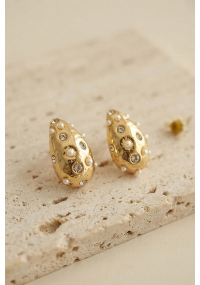 Mey İthalat 316l Çelik Gold Renk Taşlı Damla Model Küpe Diğer