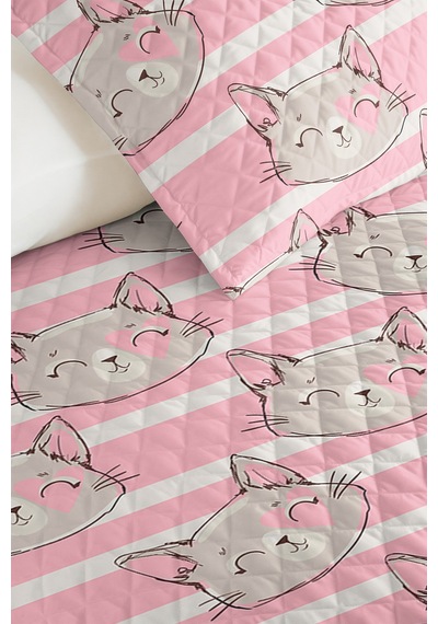 Evimde Bambaşka Pembe Kedi Kız Çocuk Pike Takımı - Çizgili Gri Bebek Odası Mevsimlik Yatak Örtüsü - 160x220 CM Evimde Bambaşka Pembe Kedi Kız Çocuk Pike Takımı - Çizgili Gri Bebek Odası Mevsimlik Yatak Örtüsü - 160x220 CM