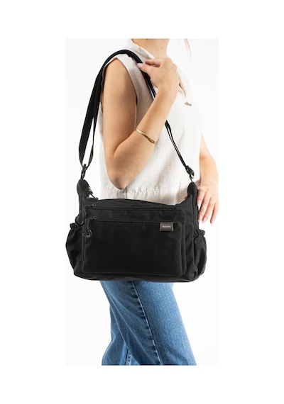 Baginn Kadın Omuz Çantası Paraşüt Kumaş Çapraz Askılı Postacı Çantası 32 24 Cm Su İtici Kumaş Siyah