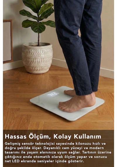 Led Ekran Cam Dijital Baskül - 180kg Kapasiteli Kişisel Hassas Kilo Ölçer Tartı Beyaz