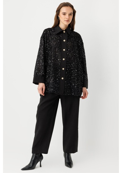 Ghisa Pul Payetli Oversize Takım Siyah - 825108900 Siyah
