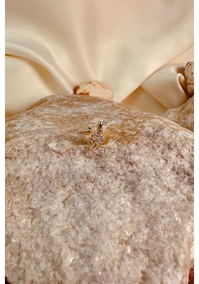 Taşlı Kobra Kıvrak Yılan Tasarım Gold Renk Stainless Steel Çelik Piercing Tragus Helix