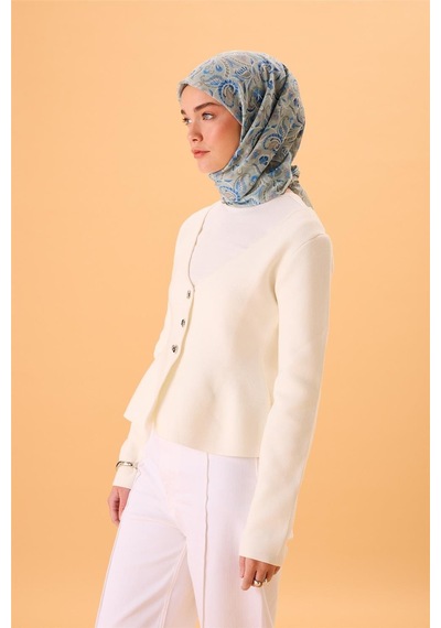 Silk Home İnce Pamuk Soft Eşarp Su Yeşili-gök Mavi Desenli Kaymaz Dokulu Tok Duruşlu 90x90 Çok Renkli
