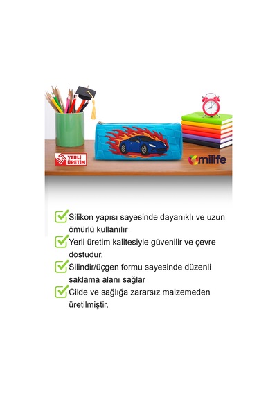 Araba Tasarımlı Pvc Kalem Kutusu Dayanıklı Silikon Yapı, Çocuklar İçin Şık Ve Pratik Saklama Kutusu, Çevre Dostu Ve Uzun Ömürlü Mavi