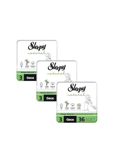 Sleepy Natural Ultra Hassas Hijyenik Ped Mega Fırsat Paketi Gece 3 x 36'lı