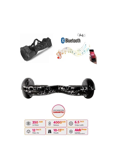 Citymate Elektrikli Kaykay Hoverboard Bluetooth Hoparlörlü 6.5 İnç Grafiti D02 +Çanta