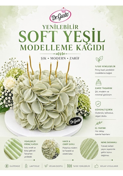 Çiçek Modelleme Kağıdı Yeşil 10 Lu Beyaz