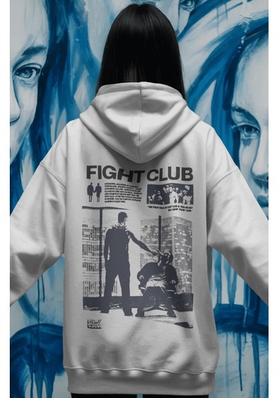 Sevbano Efsane Film Fight Club Tyler Durden Sırt Baskılı Unisex Oversize beyaz