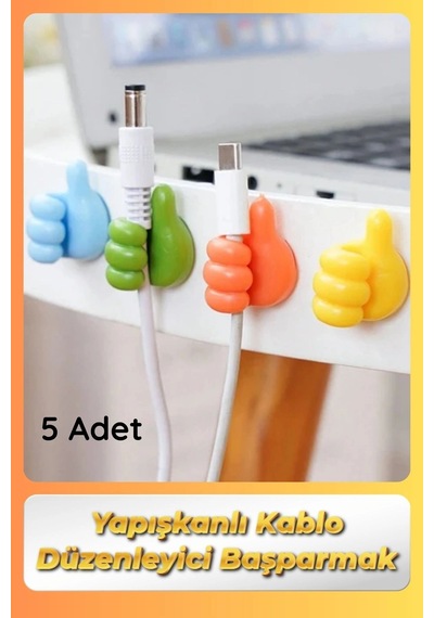 Kablodüzenleyici 5'li Renkli Başparmak Kablo Tutucu Yapışkanlı Organizer Düzenleyici Askı Aparatı