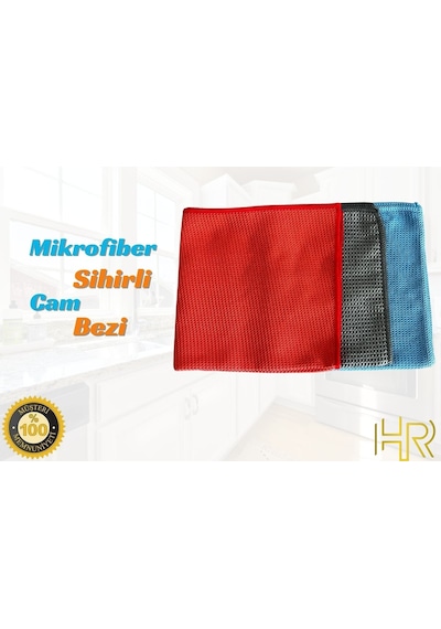 Hrpak Mikrofiber Cam Araba Mutfak Temizlik Bezi 3'lü 40 x 40 CM