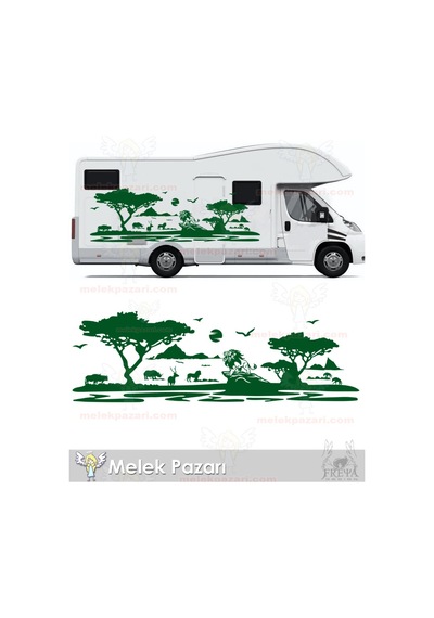 Aslan Karavan Sticker. Aslan Afrika Doğa Manzarası Karavan Sticke