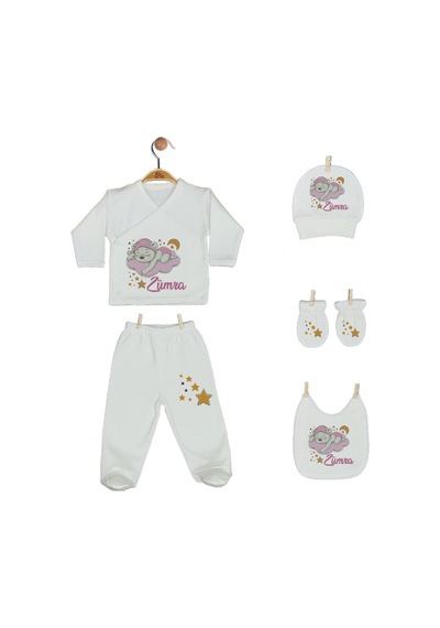Pia Baby 2003 İsme Özel Ayıcıklı Beşli Zıbın Set Pembe