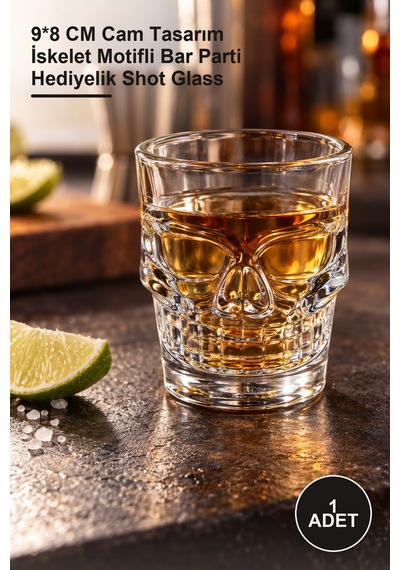 1 Adet Kurukafa Cam Shot Bardağı 9 8 Cm Cam Tasarım İskelet Motifli Bar Parti Hediyelik Shot Glass
