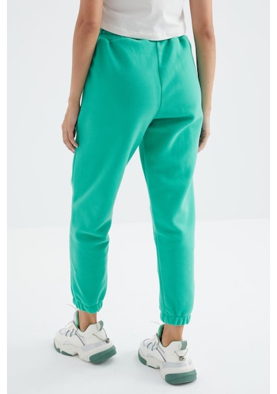Tommy Life Deniz Yeşili Yüksek Bel Basic Bağcıklı Jogger Polar Kadın Eşofman Alt - 94622 Yeşil